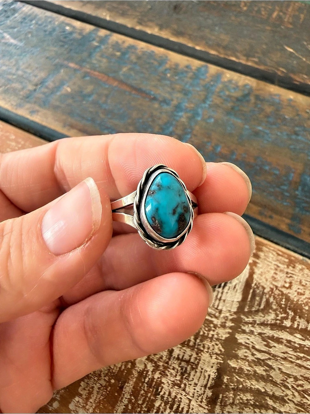 Handmade Turquoise Sterling Silver Ring Size US 7